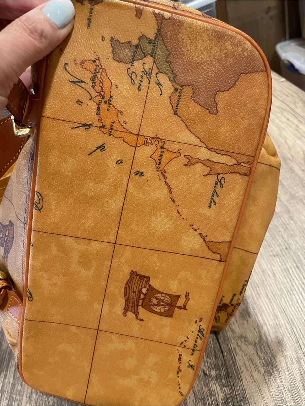 Alviero Martini Tan Map-Print Leather Backpack with Gold Hardware - Picture 3 of 13
